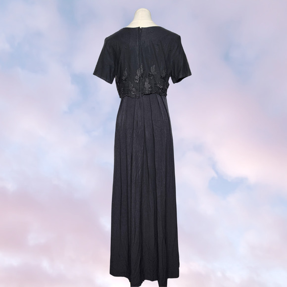Vtg 90s CDC Black High Waist Maxi Summer Whimsi Goth Mesh Layer Lace Dress Sz 10 - Picture 3 of 7